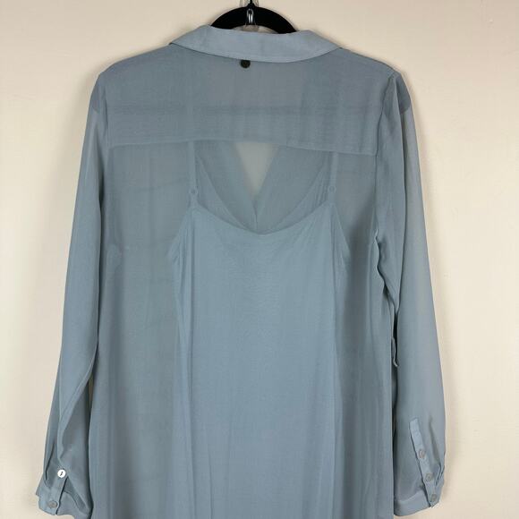 Soft Surroundings Pastel Blue Embroidered Button Front 2pc Maxi Coquette Dress M - Picture 6 of 9